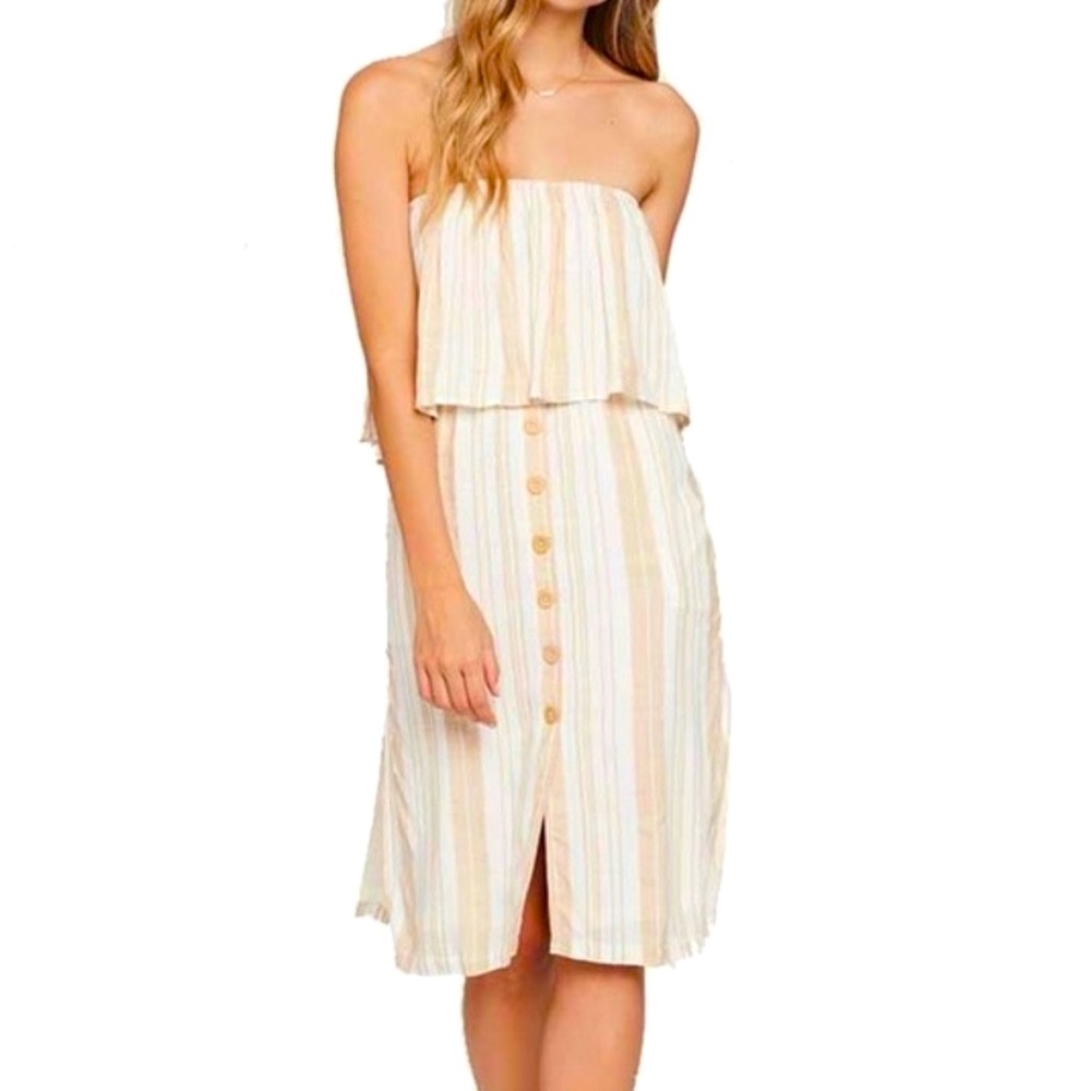 l*space Tan / White Striped Midi Dress with Pockets | XS